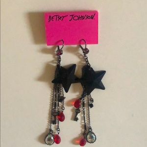 Betsey Johnson New Black Star Dangle Earrings NIP